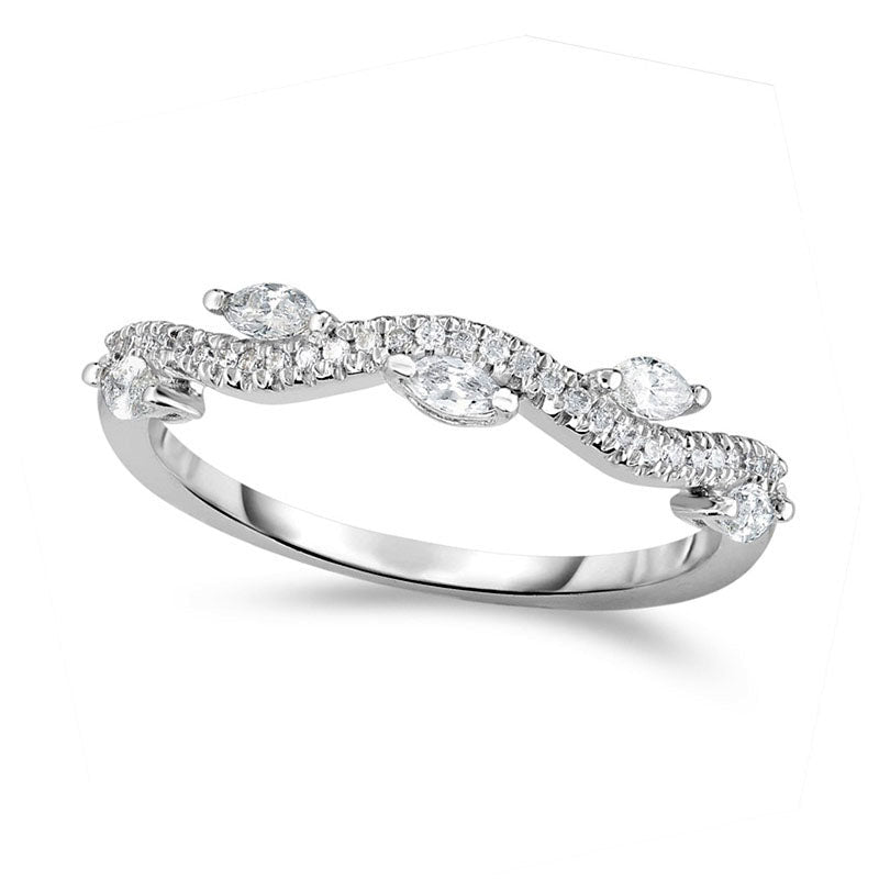 0.33 CT. T.W. Marquise and Round Natural Diamond Wave Vine Stackable Band in Solid 14K White Gold