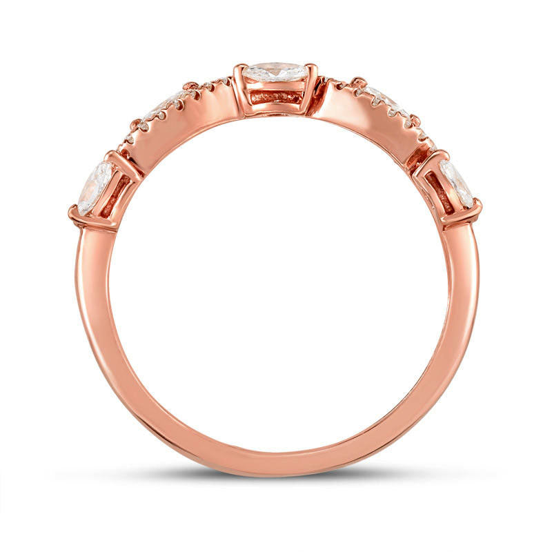 0.33 CT. T.W. Marquise and Round Natural Diamond Wave Vine Stackable Band in Solid 14K Rose Gold