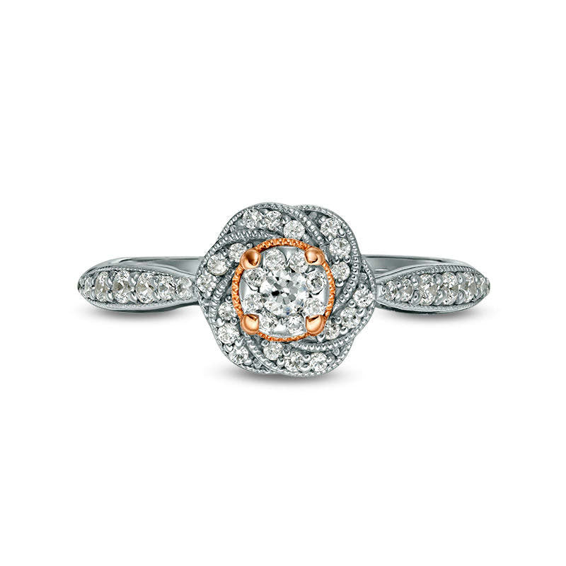 0.33 CT. T.W. Natural Diamond Swirl Frame Antique Vintage-Style Engagement Ring in Solid 10K Two-Tone Gold