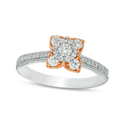 0.50 CT. T.W. Natural Diamond Petal Frame Antique Vintage-Style Engagement Ring in Solid 10K Two-Tone Gold