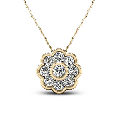 0.5 CT. T.W. Natural Diamond Flower Frame Pendant in 10K Yellow Gold