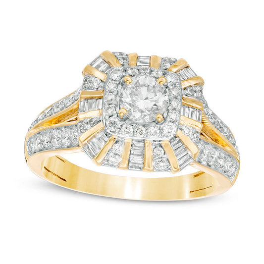 1.0 CT. T.W. Natural Diamond Double Cushion Frame Antique Vintage-Style Engagement Ring in Solid 10K Yellow Gold