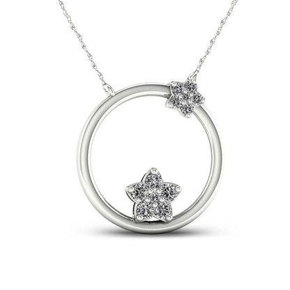 0.2 CT. T.W. Natural Diamond Double Star Circle Necklace in 10K White Gold