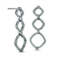 Lab-Created White Sapphire Geometric Triple Drop Earrings in Sterling Silver