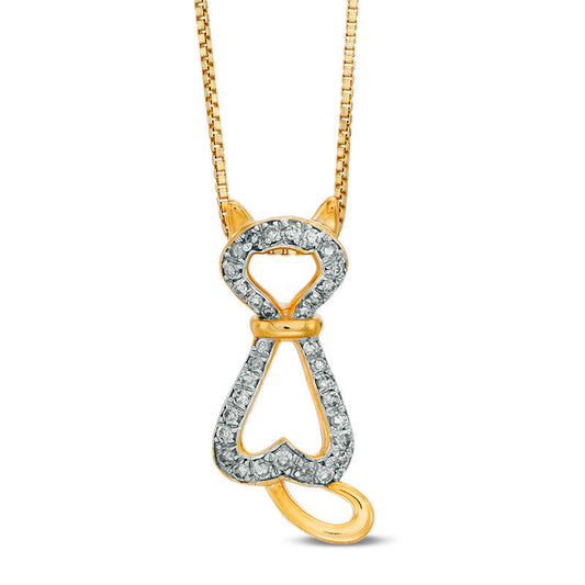 0.17 CT. T.W. Natural Diamond Cat Pendant in Sterling Silver with 18K Gold Plate