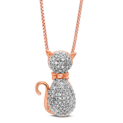 0.2 CT. T.W. Natural Diamond Cat Pendant in Sterling Silver with 18K Rose Gold Plate