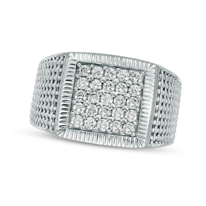 Men's 1.0 CT. T.W. Composite Natural Diamond Square Frame Basket Weave Shank Ring in Solid 10K White Gold - Size 10