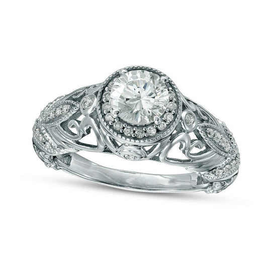 1.33 CT. T.W. Natural Diamond Frame Filigree Antique Vintage-Style Engagement Ring in Solid 10K White Gold - Size 7