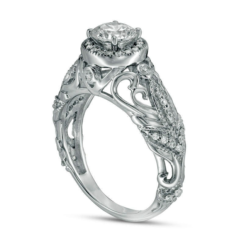 1.33 CT. T.W. Natural Diamond Frame Filigree Antique Vintage-Style Engagement Ring in Solid 10K White Gold - Size 7