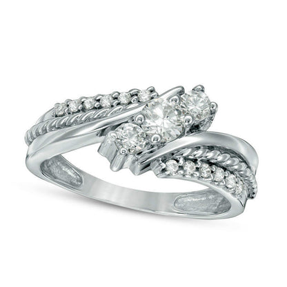 0.50 CT. T.W. Natural Diamond Three Stone Bypass Ring in Solid 10K White Gold - Size 7