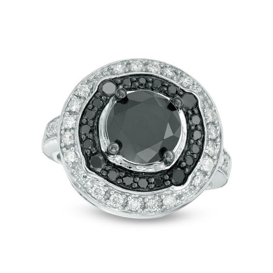 2.5 CT. T.W. Enhanced Black and White Natural Diamond Double Frame Engagement Ring in Solid 10K White Gold - Size 7