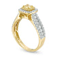 1.5 CT. T.W. Cushion-Cut Yellow and White Natural Diamond Double Frame Multi-Row Engagement Ring in Solid 14K Gold - Size 7