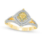 1.0 CT. T.W. Cushion-Cut Yellow and White Natural Diamond Triple Tilted Frame Engagement Ring in Solid 14K Gold - Size 7
