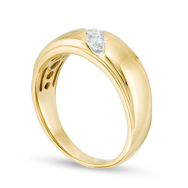 Men's 0.25 CT. T.W. Natural Diamond Three Stone Slant Band in Solid 10K Yellow Gold - Size 10