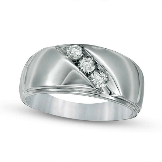 Men's 0.50 CT. T.W. Natural Diamond Three Stone Slant Band in Solid 10K White Gold - Size 10