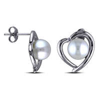8.0 - 8.5mm Cultured Freshwater Pearl and 0.05 CT. T.W. Diamond Heart Frame Stud Earrings in Sterling Silver