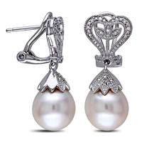 10.0 - 10.5mm Baroque Cultured Freshwater Pearl and 0.05 CT. T.W. Diamond Vintage-Style Drop Earrings in Sterling Silver