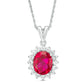 Oval Lab-Created Ruby and White Sapphire Sunburst Frame Pendant in Sterling Silver