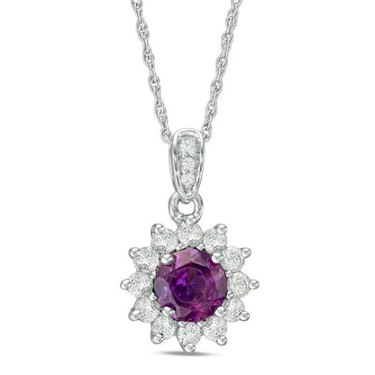 6.0mm Lab-Created Amethyst and White Sapphire Floral Frame Pendant in Sterling Silver