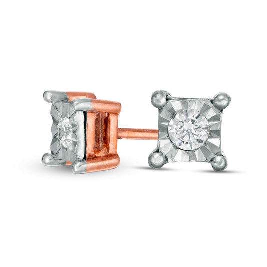0.05 CT. T.W. Diamond Solitaire Square Stud Earrings in 10K Rose Gold