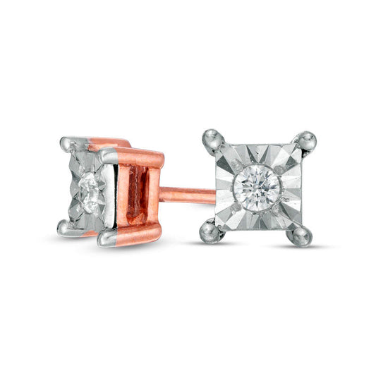 0.17 CT. T.W. Diamond Solitaire Square Stud Earrings in 10K Rose Gold