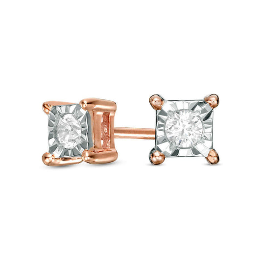 0.1 CT. T.W. Diamond Solitaire Square Stud Earrings in 10K Rose Gold