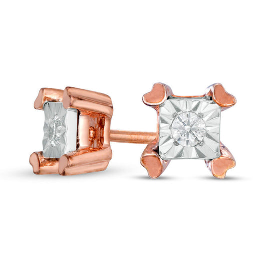 0.07 CT. T.W. Diamond Solitaire Square Stud Earrings in 10K Rose Gold
