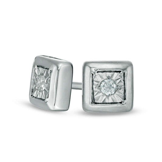 0.1 CT. T.W. Diamond Solitaire Square Stud Earrings in 10K White Gold
