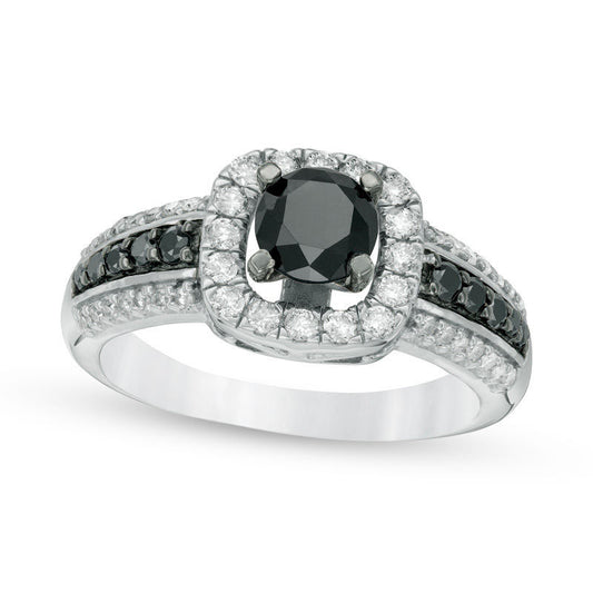 1.25 CT. T.W. Enhanced Black and White Natural Diamond Square Frame Engagement Ring in Solid 10K White Gold - Size 7