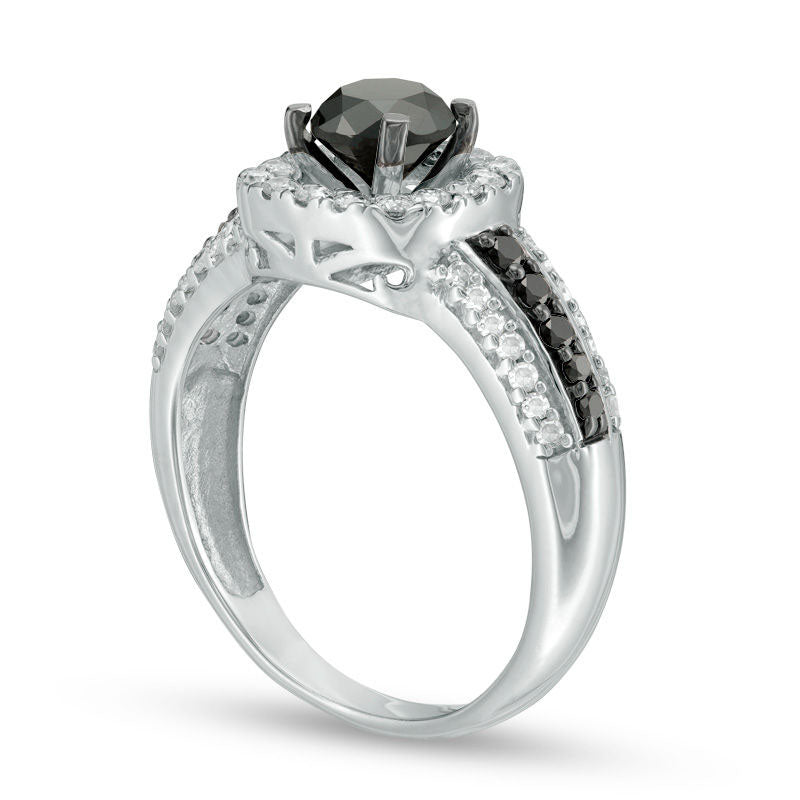 1.25 CT. T.W. Enhanced Black and White Natural Diamond Square Frame Engagement Ring in Solid 10K White Gold - Size 7