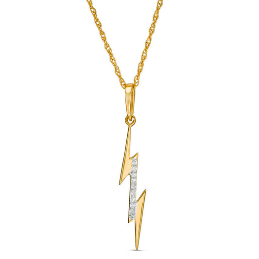 Natural Diamond Accent Laser-Cut Lightning Bolt Pendant in 10K Yellow Gold