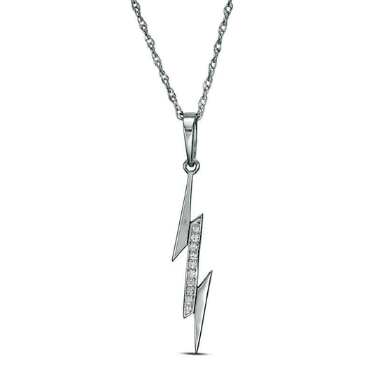 Natural Diamond Accent Laser-Cut Lightning Bolt Pendant in 10K White Gold
