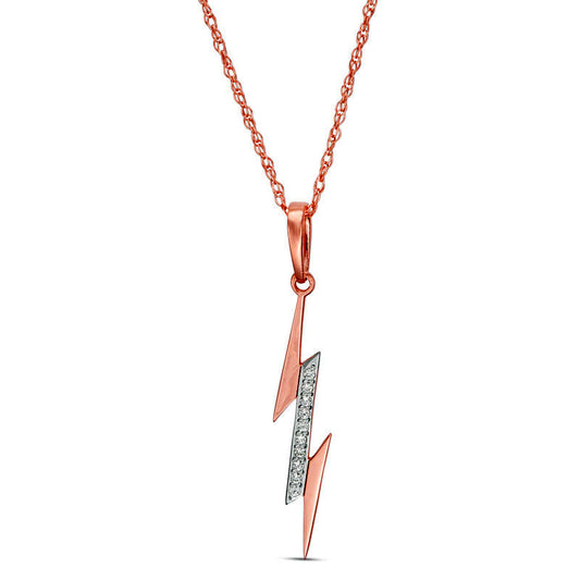 Natural Diamond Accent Laser-Cut Lightning Bolt Pendant in 10K Rose Gold