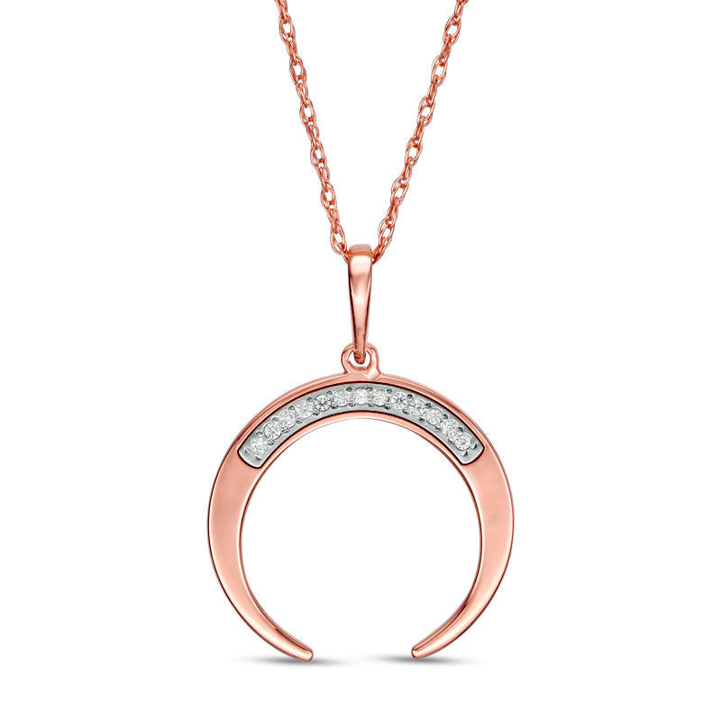 Natural Diamond Accent Laser-Cut Crescent Moon Pendant in 10K Rose Gold