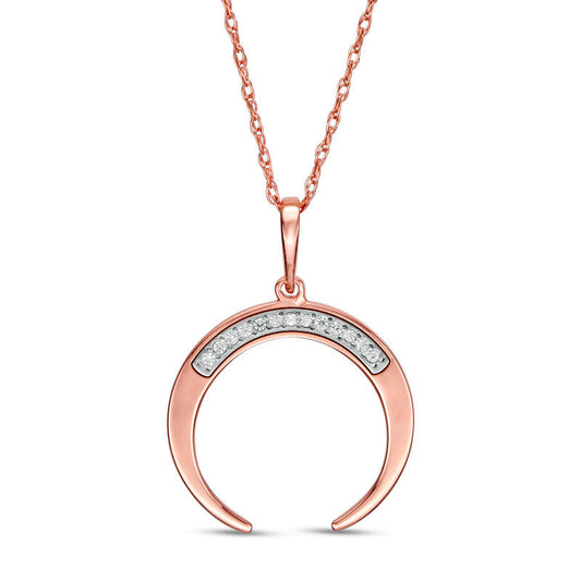 Natural Diamond Accent Laser-Cut Crescent Moon Pendant in 10K Rose Gold