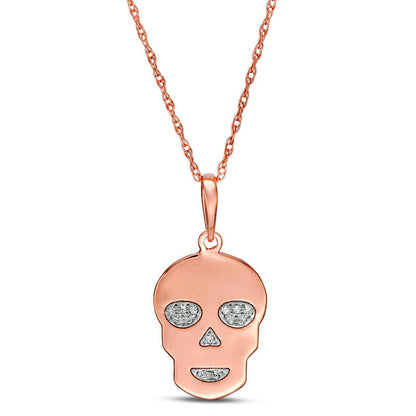 Natural Diamond Accent Laser-Cut Skull Pendant in 10K Rose Gold