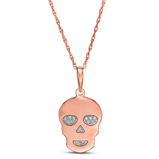 Natural Diamond Accent Laser-Cut Skull Pendant in 10K Rose Gold