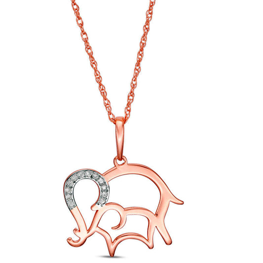 Natural Diamond Accent Laser-Cut Elephant and Calf Pendant in 10K Rose Gold