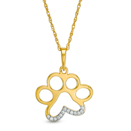 Natural Diamond Accent Laser-Cut Dog Paw Print Pendant in 10K Yellow Gold