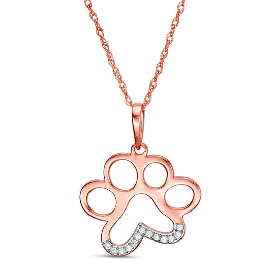 Natural Diamond Accent Laser-Cut Dog Paw Print Pendant in 10K Rose Gold