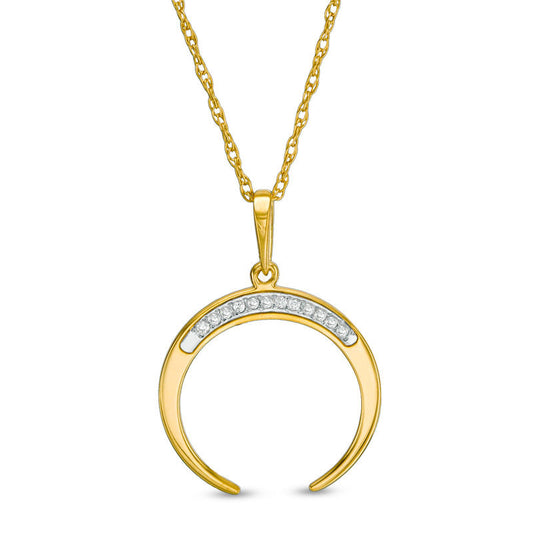 Natural Diamond Accent Laser-Cut Crescent Moon Pendant in 10K Yellow Gold