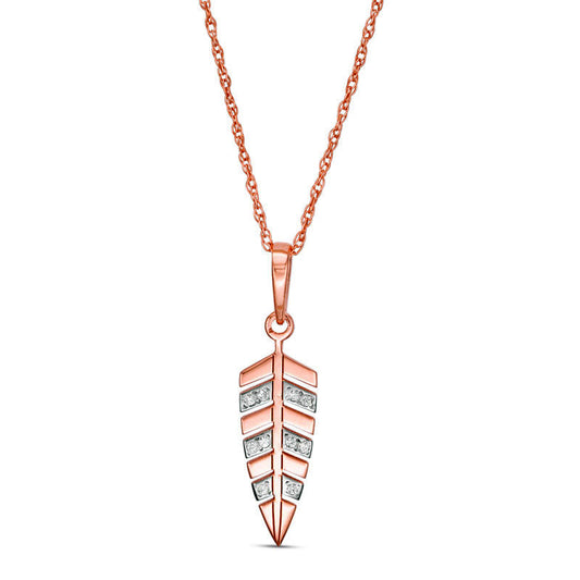 Natural Diamond Accent Laser-Cut Feather Pendant in 10K Rose Gold