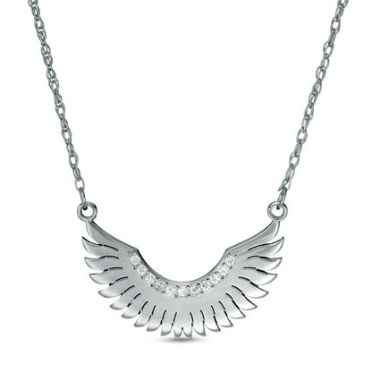 Natural Diamond Accent Laser-Cut Wings Necklace in 10K White Gold
