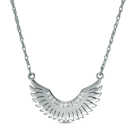 Natural Diamond Accent Laser-Cut Wings Necklace in 10K White Gold