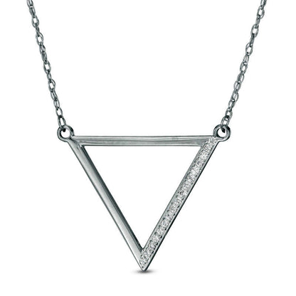 0.05 CT. T.W. Natural Diamond Laser-Cut Triangle Necklace in 10K White Gold