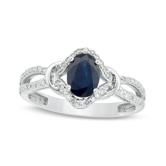 Oval Blue Sapphire and 0.20 CT. T.W. Natural Diamond Wrapped Open Shank Ring in Solid 10K White Gold