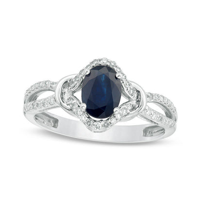Oval Blue Sapphire and 0.20 CT. T.W. Natural Diamond Wrapped Open Shank Ring in Solid 10K White Gold