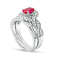 Oval Lab-Created Ruby and 0.50 CT. T.W. Diamond Braided Frame Bridal Engagement Ring Set in Sterling Silver