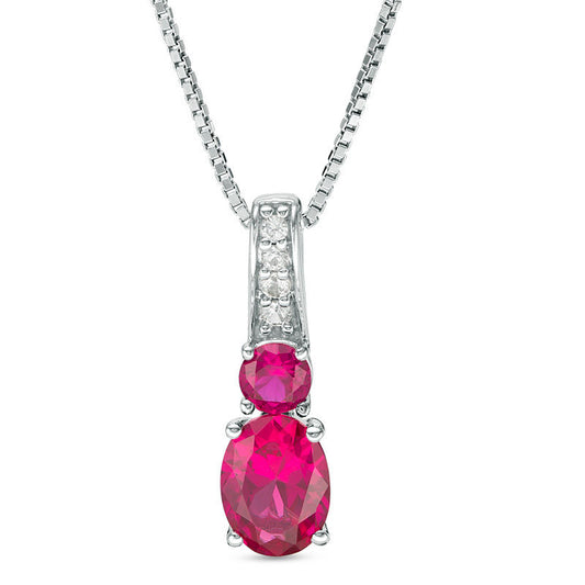 Lab-Created Ruby and White Sapphire Duo Drop Pendant in Sterling Silver