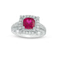 7.0mm Lab-Created Ruby and White Sapphire Square Rope Frame Ring in Sterling Silver - Size 7